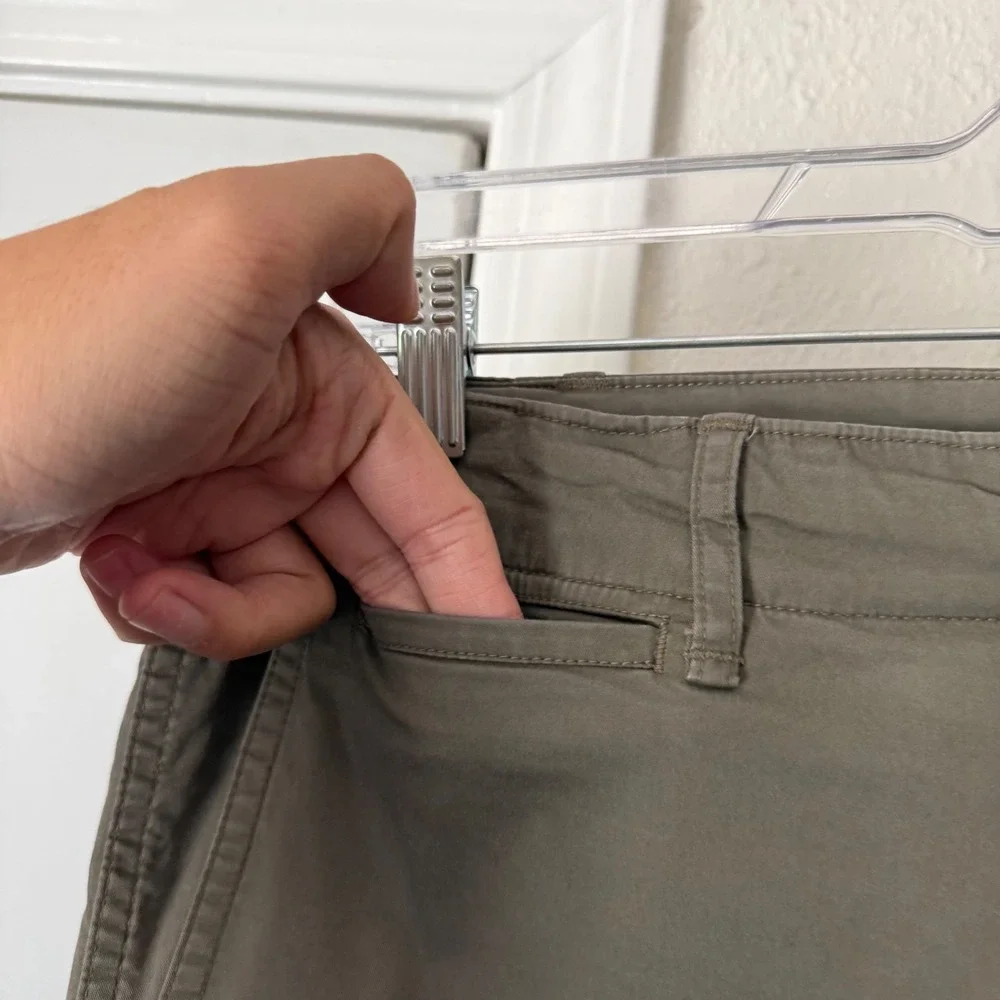 BUCK MASON khaki olive green cotton blend slim straight leg pants
